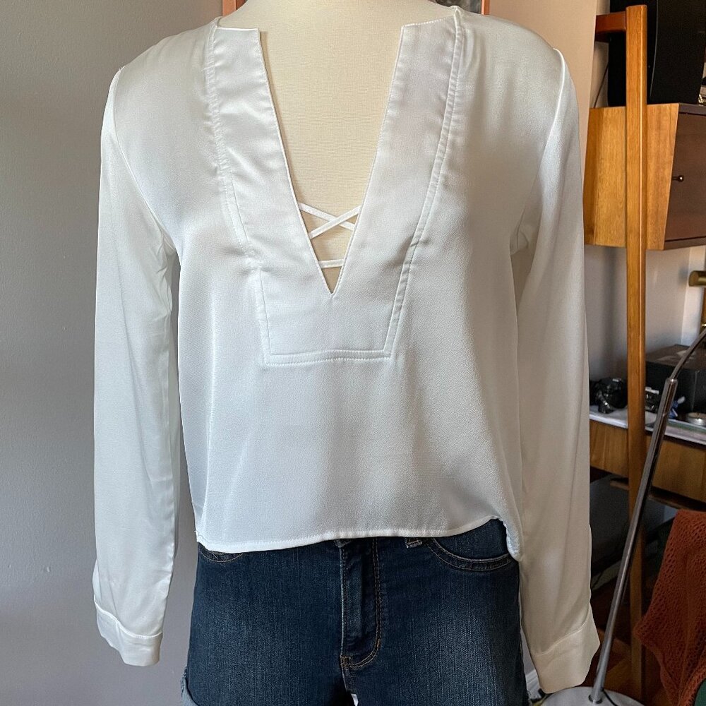 Stelen long-sleeve white satin blouse